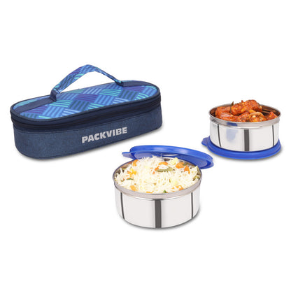 Packvibe Eco Lunch Box | 2-Container Stainless Steel Lunch Box | BPA-Free Tiffin Box | Insulated Lunch Bag | Leak-Proof & Durable Food Storage