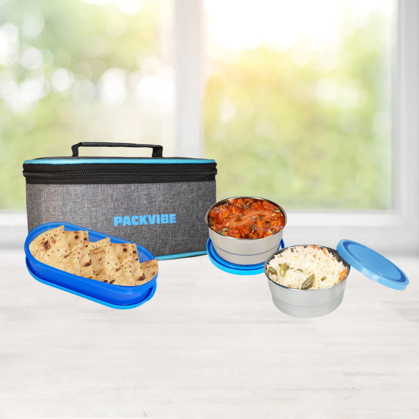 Packvibe Brio Lunch Box | Stainless Steel, Leak-Proof & Insulated Tiffin for Fresh Meals | Blue