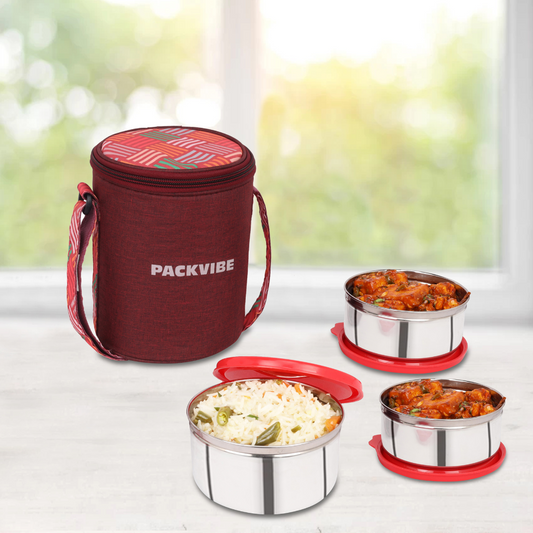 Buy Lunch Box Mumbai | Gourmet Stainless Steel Lunch Box – 3 Container Tiffin with Insulated Bag – Leakproof, BPA-Free, Office & College Use